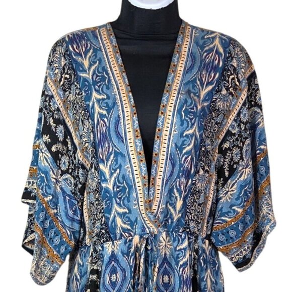 Free People Boho Blue & Brown Floral Print Tie-Waist Romper Size S - Picture 2 of 9